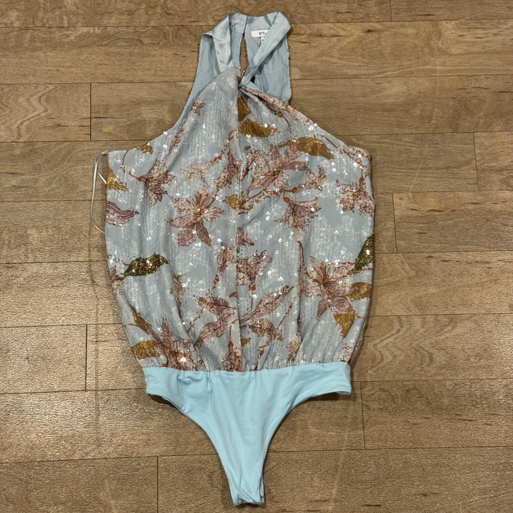 BTFL-Life Sequins Halter Neck Floral Bodysuit Size Small